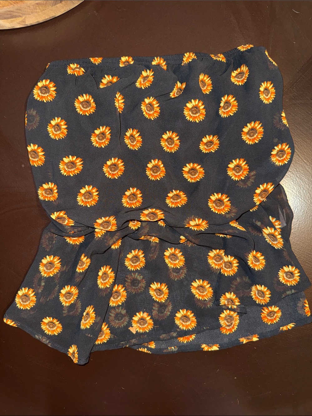 Black Sunflower Print Strapless Top